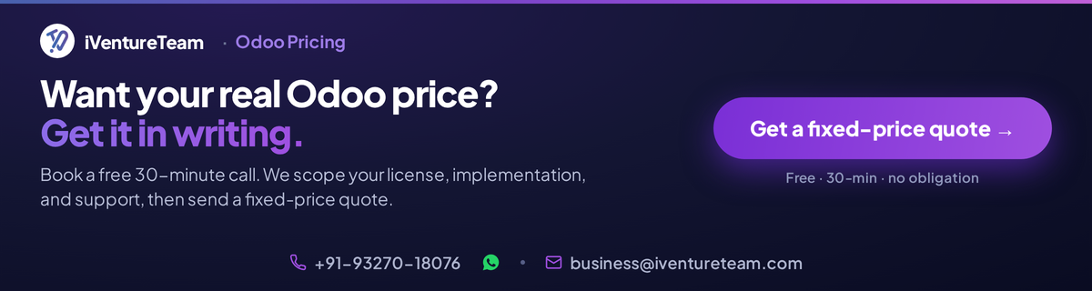 Get your exact Odoo cost. Book a free 30-minute scoping call with our Odoo experts today.