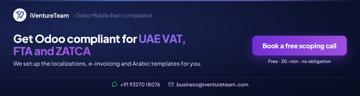 Book a free scoping call for odoo middle east vat, fta, gcc compliance